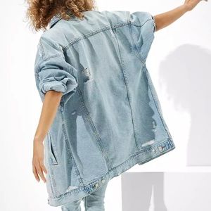 AE Boyfriend Distressed Denim Jacket size Small Aerie
